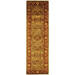 Handmade Taj Mahal Green/ Rust Wool Runner (2'3 x 10')