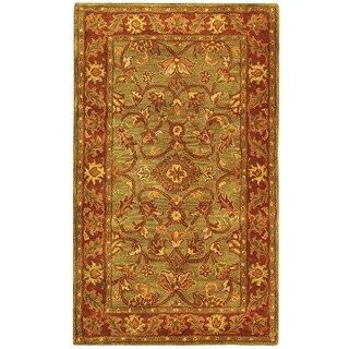 Handmade Taj Mahal Green/ Rust Wool Rug (3' x 5')