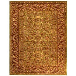 Handmade Taj Mahal Green/ Rust Wool Rug (8'3 x 11')
