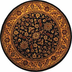 Handmade Taj Mahal Black/ Gold Wool Rug (3'6 Round)