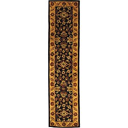 Handmade Taj Mahal Black/ Gold Wool Runner (2'3 x 12')