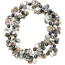 Abalone Teardrop and Peacock FW Pearl Necklace (7.5-8 mm)
