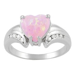 Sterling Silver Heart-cut Opal and CZ Ring