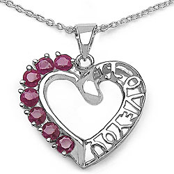 Genuine Ruby and Sterling Silver Heart Pendant