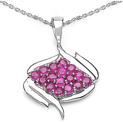 Silver Genuine Ruby Cluster Necklace