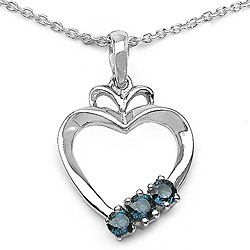 Silver Genuine Blue Sapphire 3-stone Heart Necklace