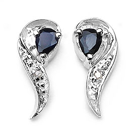 Silver Genuine Blue Sapphire and Diamond Earrings
