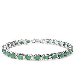 Sterling Silver Genuine Emerald Oval Bracelet