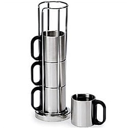 Metal Coffee Cups with Rack (Set of 4)