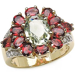 Malaika 18k Gold over Silver Green Amethyst/ Garnet Flower Ring
