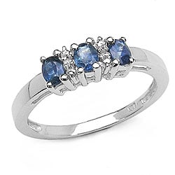 Malaika Silver Genuine Blue Sapphire and Diamond Ring