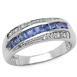 Sterling Silver Sapphire and White Topaz Ring