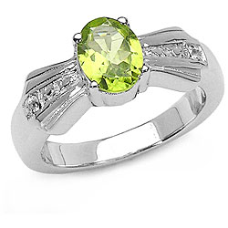 Sterling Silver Peridot and White Topaz Deco Ring (Size 7)