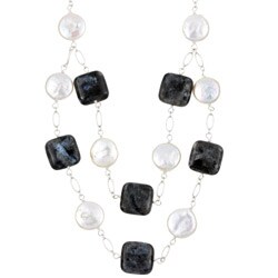 Sterling Silver Labradorite/ FW Pearl Necklace (11-12 mm)
