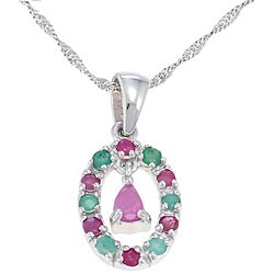 Sterling Silver Emerald and Ruby Necklace