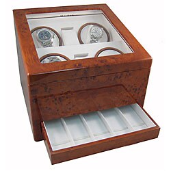 Heiden Burl Wood Quad Watch Winder with Drawer