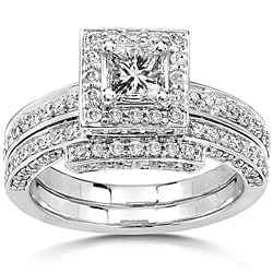 14k Gold 1 1/4ct TDW Diamond Halo Bridal Ring Set