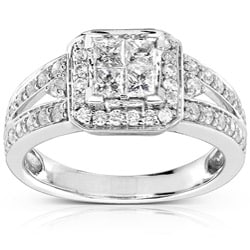14k Gold 1ct TDW Quad Princess Halo Diamond Engagement Ring