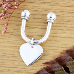 Sterling Silver Heart Tag U-shaped Keyring (Mexico)