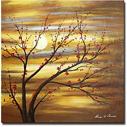 Hand-painted 'Red Bud Rhythm' Canvas Art