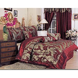 Scole 7-piece Burgundy Chenille Patchwork Comforter Set
