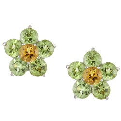 14k White Gold Peridot and Citrine Flower Earrings