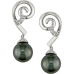 14k White Gold Diamond Tahitian Pearl Earrings