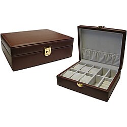 Brown Leather 9-slot Watch and Ring Case
