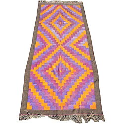 Afghan Kilim Orange/ Purple Runner (5' x 11'3)