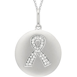 14k Gold Diamond Breast Cancer Ribbon Disc Pendant