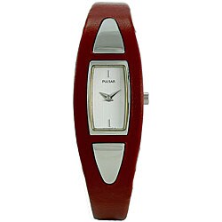 Pulsar Women's Red Leather Strap Watch