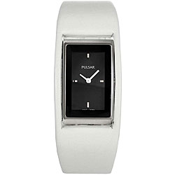 Pulsar Women's Black Dial White Leather Watch