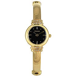 Pulsar Women's Black Dial Stainless Steel Goldtone Watch