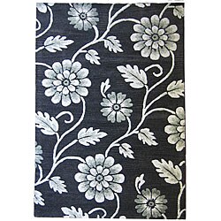 Handmade Wool/ Silk Opulence Black Rug (4' x 6')