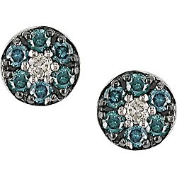 10k Gold 1/3ct TDW Blue and White Diamond Earrings