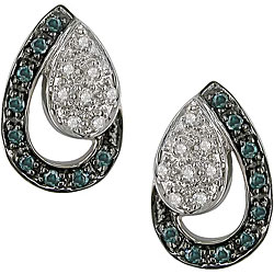 10k Gold 1/6ct TDW Blue and White Diamond Earrings