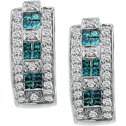 14k Gold 3/4ct TDW Blue/ White Diamond Hoop Earrings (G-H, SI2)