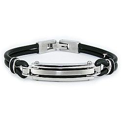 Stainless Steel and Black Rubber Men's ID Bracelet