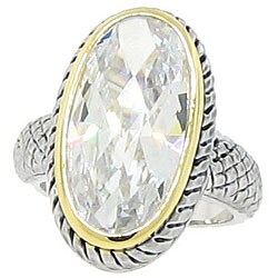 Two-tone Oblong Clear Cubic Zirconia Ring