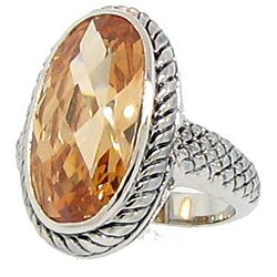 Silvertone Oblong Champagne Cubic Zirconia Ring