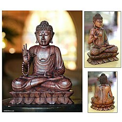 Wood 'Serene Buddha' Statuette (Indonesia)