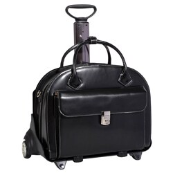 McKlein Black Glen Ellyn Leather Detachable-Wheeled Laptop Case