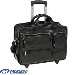 McKlein Black Clinton 17in. Detachable-Wheeled Laptop Case