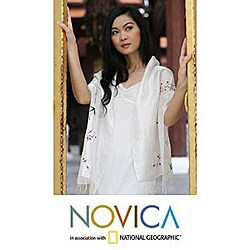 'Blossoms in Snow' Silk Shawl (Thailand)