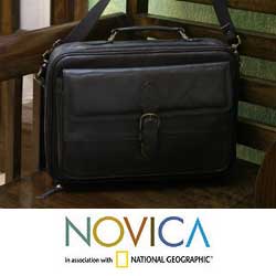 Leather 'World Traveler in Black' Laptop Case (Mexico)