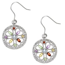Glitzy Rocks Sterling Silver Multi Gemstone Medallion Earrings