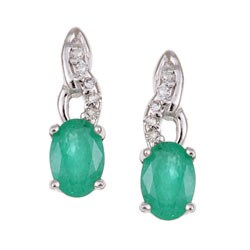 10k White Gold Emerald and Diamond Earrings