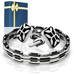 Stainless Steel Bracelet and Cuff Link Gift Set