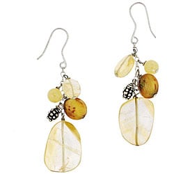 Stonique Creations Sterling Silver Honey Jade and Coin Pearl Earrings (9 mm)