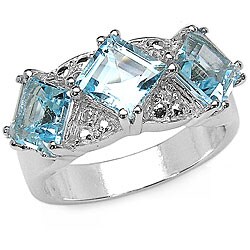 Sterling Silver Blue Topaz and White Topaz Ring (Size 7)